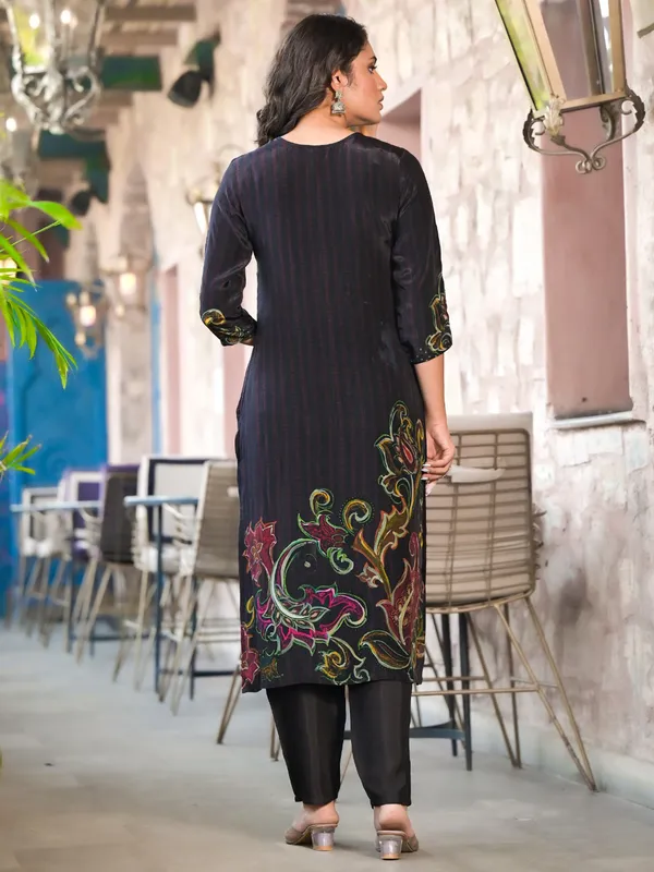 Classy black silk printed kurti set
