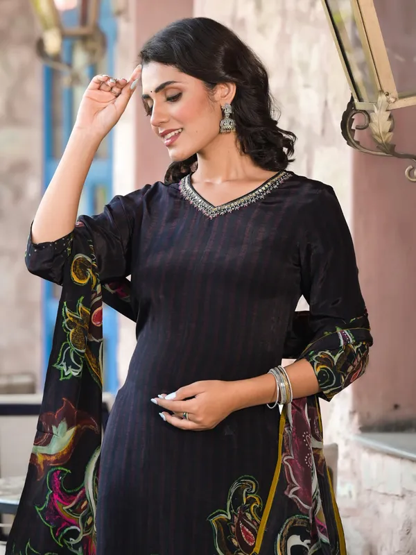 Classy black silk printed kurti set