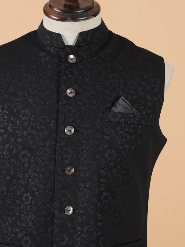 Classy black silk printed waistcoat