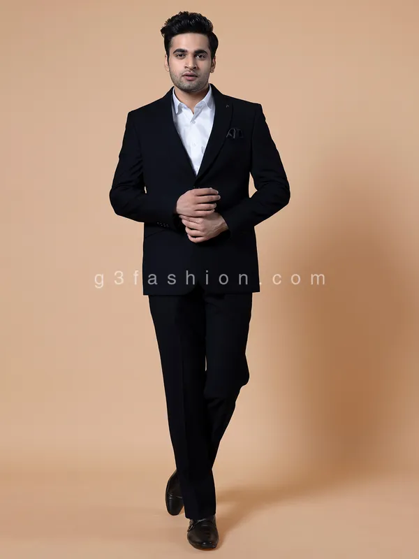 Classy black terry rayon solid coat suit