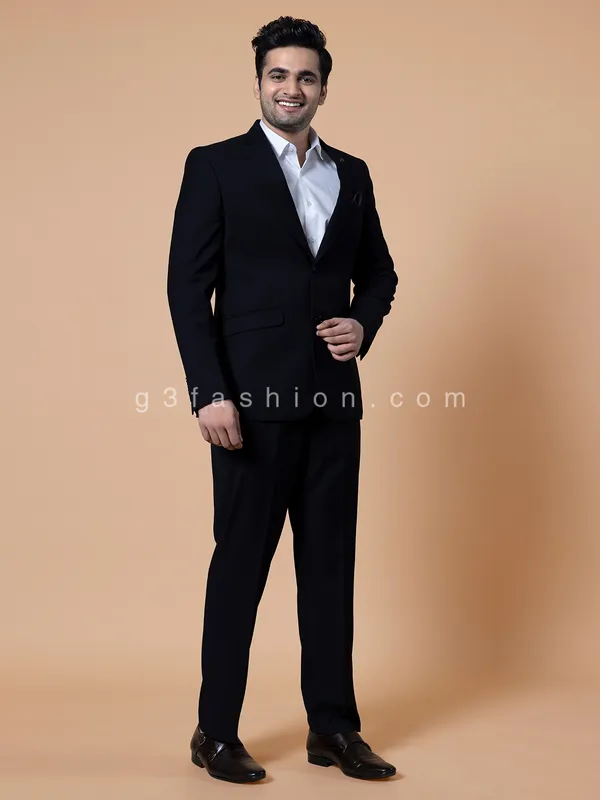 Classy black terry rayon solid coat suit