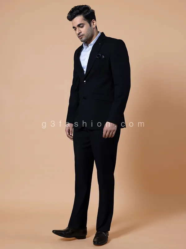 Classy black terry rayon solid coat suit