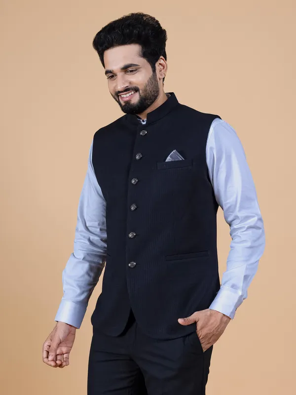 Classy black texture waistcoat