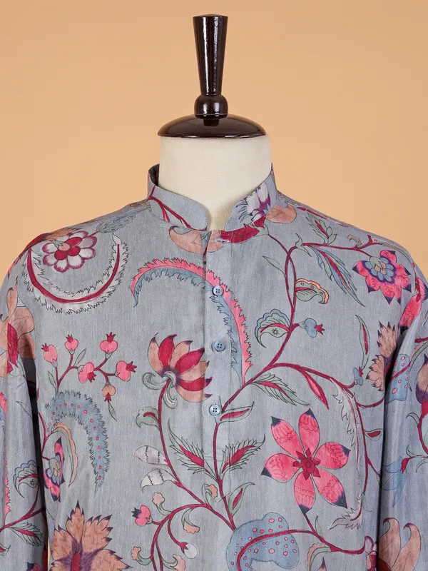 Classy blue cotton printed  Men Kurta pajama