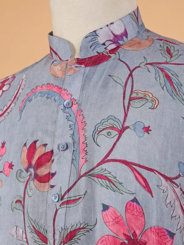 Classy blue cotton printed  Men Kurta pajama