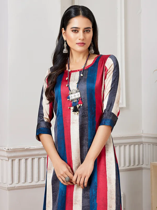 Classy blue gajji silk printed kurti set