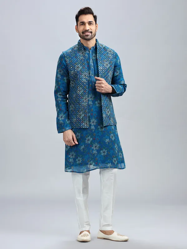 Classy blue georgette waistcoat set for men