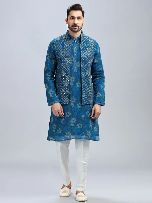 Classy blue georgette waistcoat set for men