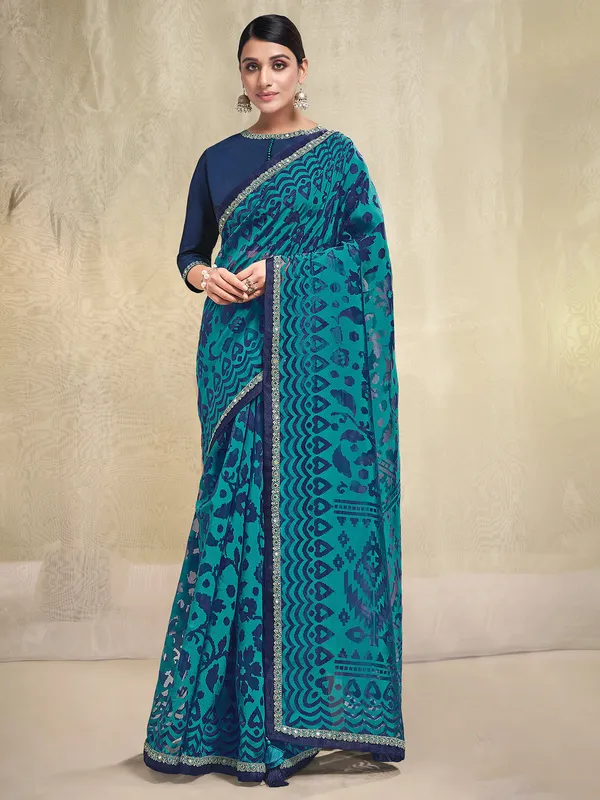 Classy blue organza saree