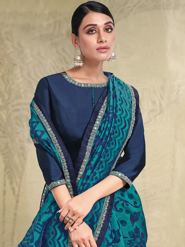 Classy blue organza saree