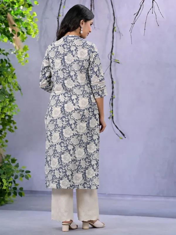 Classy blue printed cotton kurti set