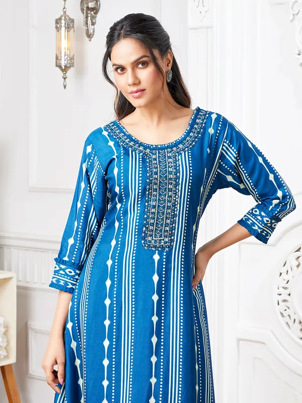Classy blue russian silk kurti set