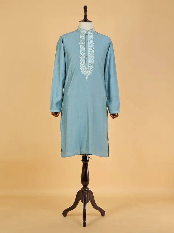 Classy blue silk  Men Kurta pajama for festive