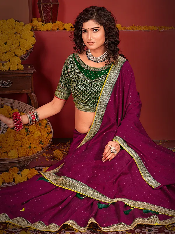 Latest wine silk saree for festive