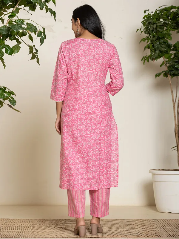 Classy bright pink printed georgette kurti set