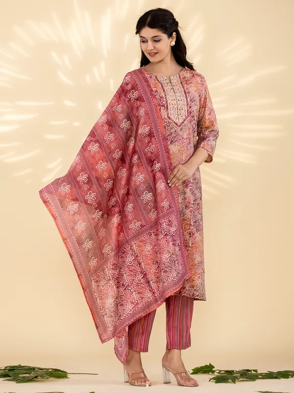 Classy brown printed kurti set for festive