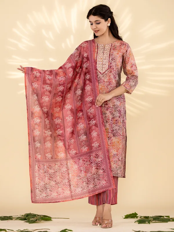 Classy brown printed kurti set for festive