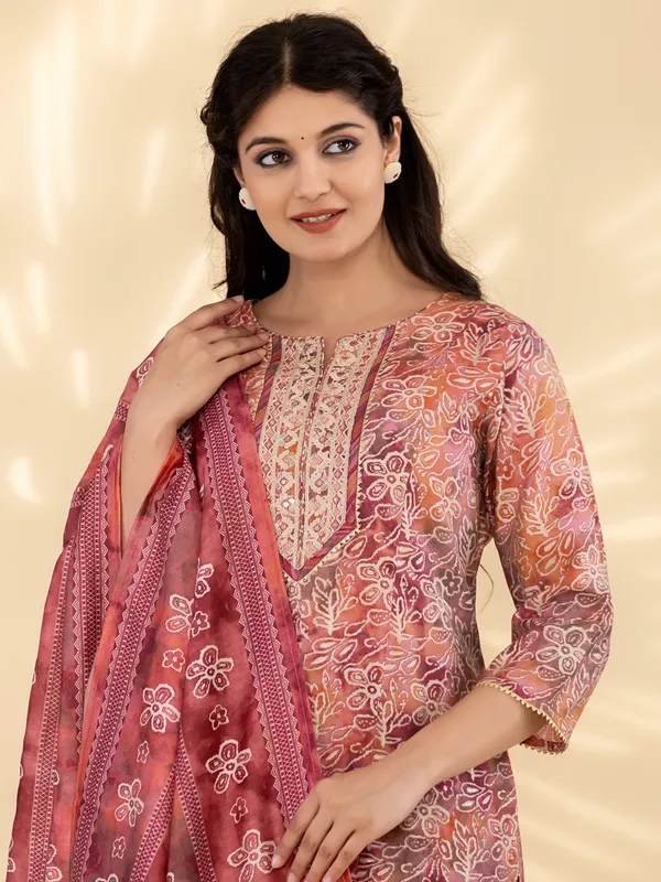 Classy brown printed kurti set for festive