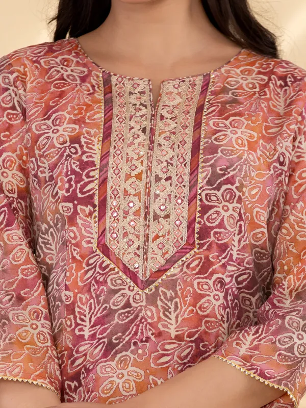 Classy brown printed kurti set for festive