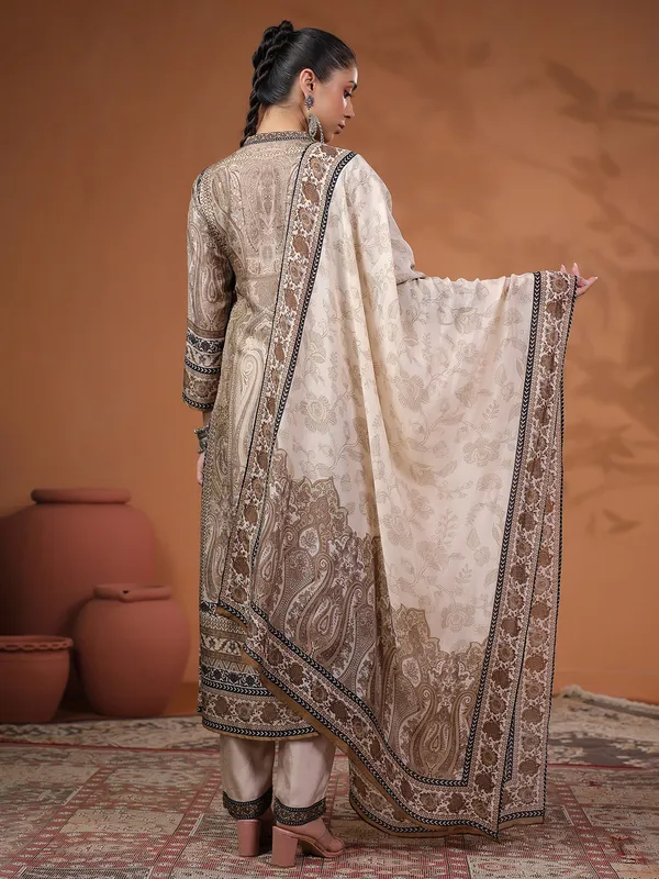 Classy brown printed silk kurti set