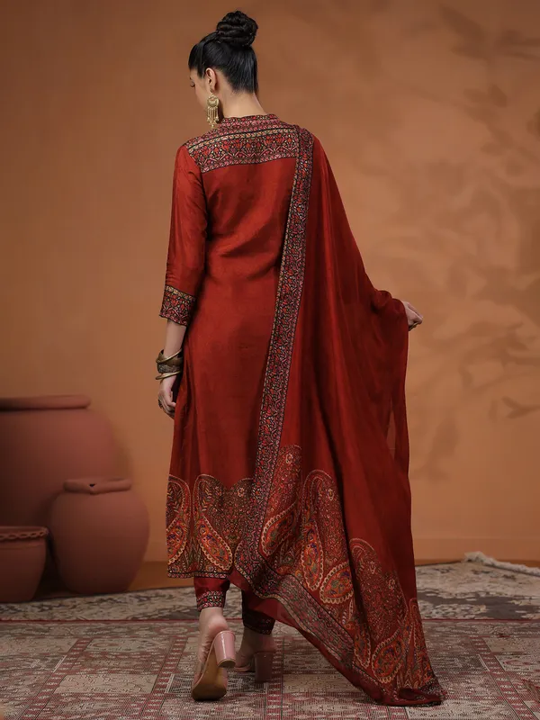 Classy brown silk printed kurti set