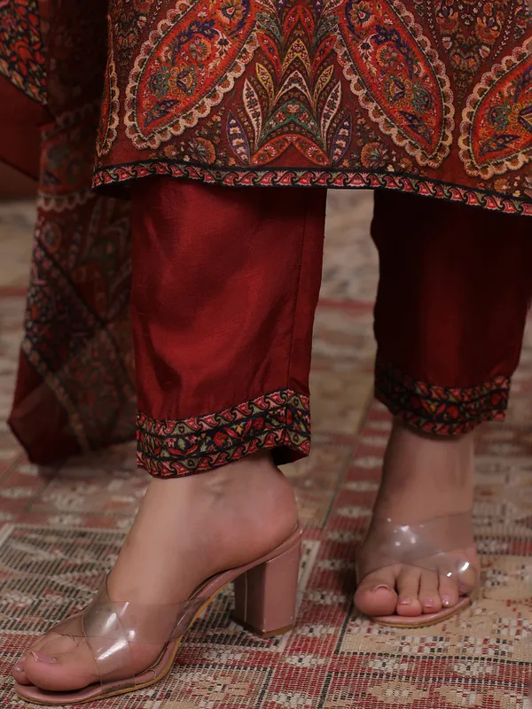Classy brown silk printed kurti set