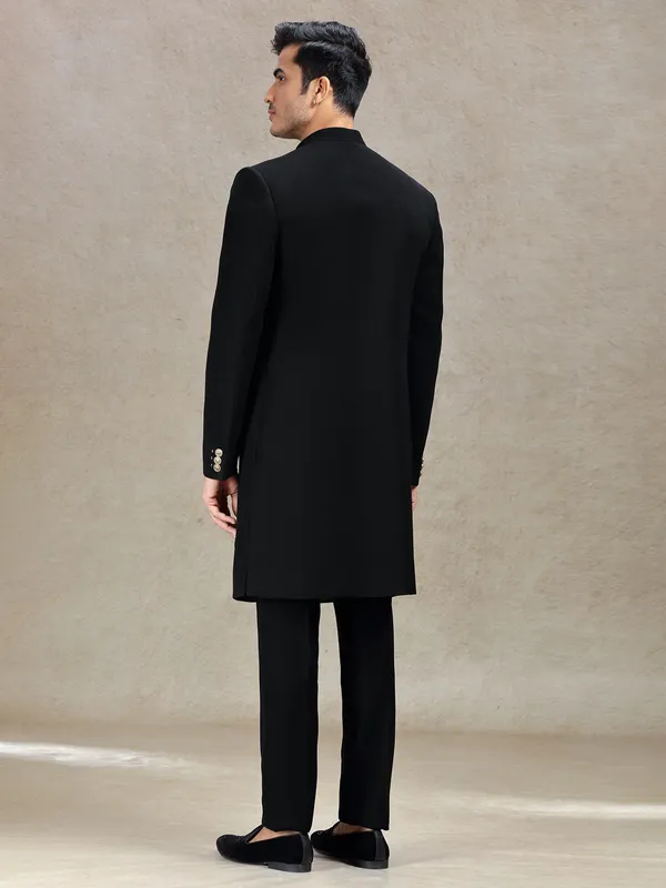 Classy charming black sherwani with pashmina dupatta