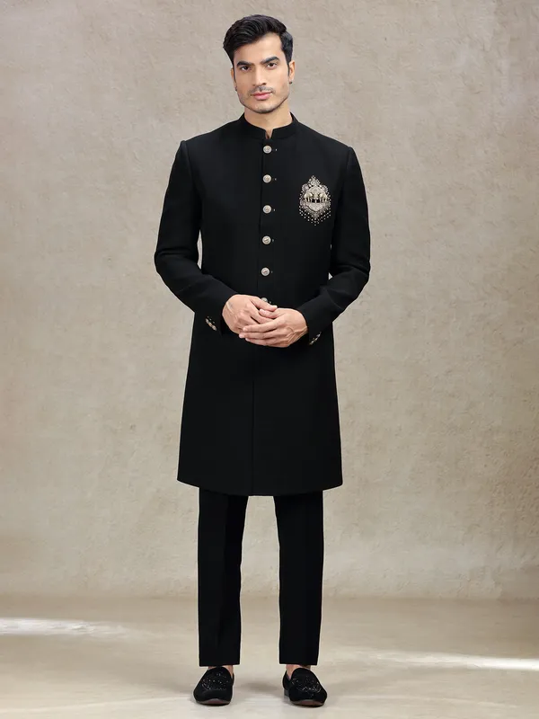 Classy charming black sherwani with pashmina dupatta