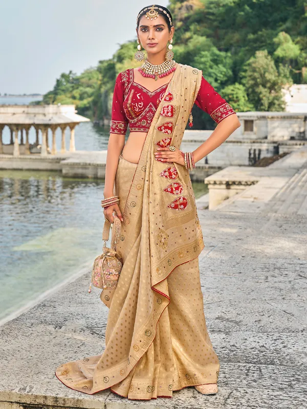Classy chiku color kanjivaram silk saree