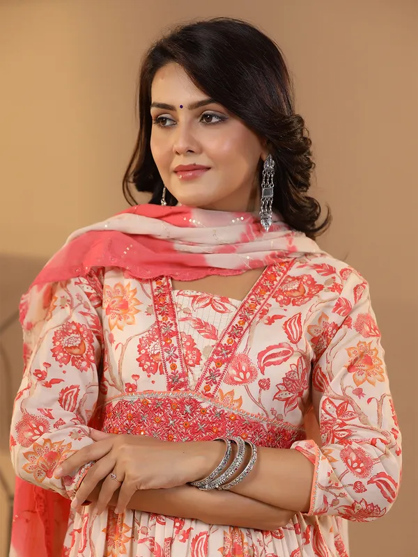 Classy coral pink cotton printed kurti set