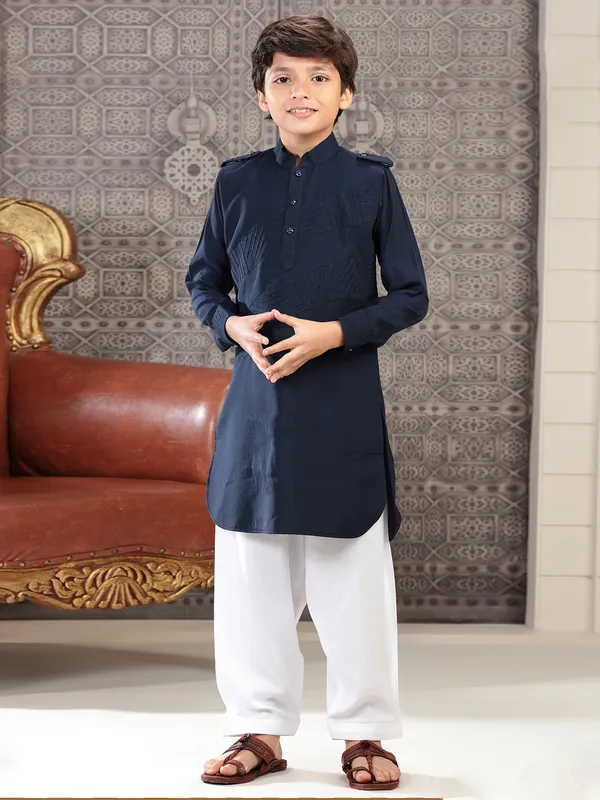 Classy cotton navy pathani suit