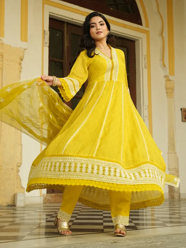 Classy cotton yellow printed kurti set