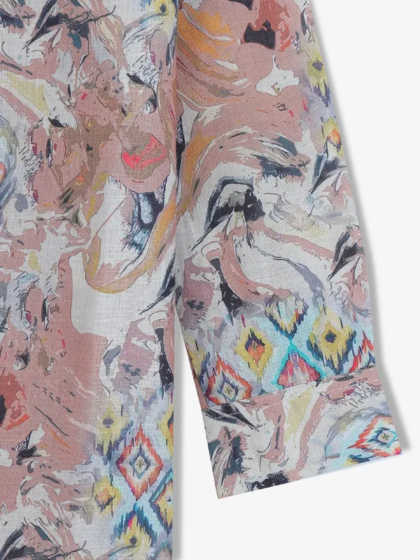 Classy cream and pink printed kurta