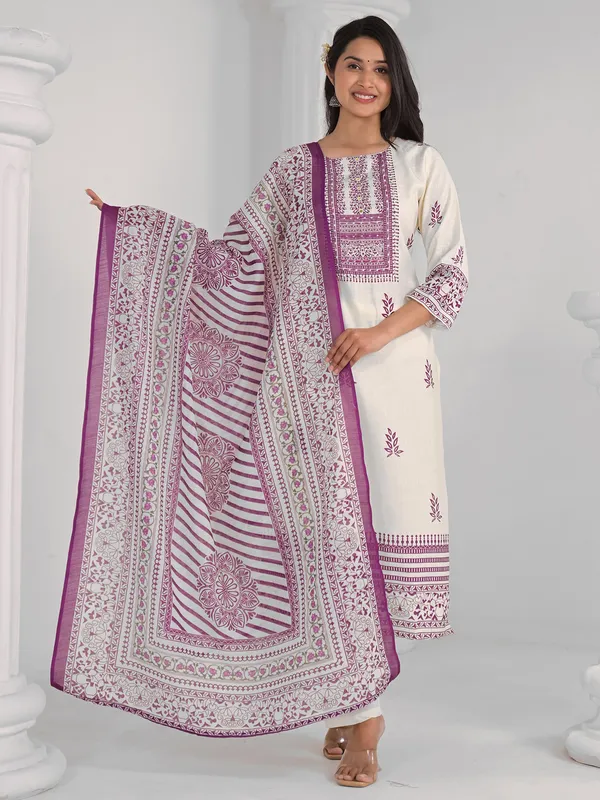 Classy cream cotton kurti set for women