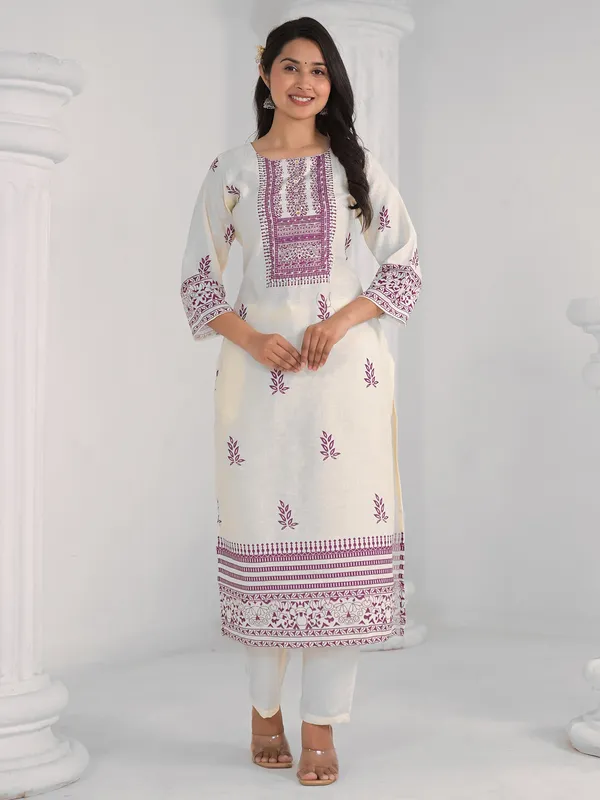 Classy cream cotton kurti set for women