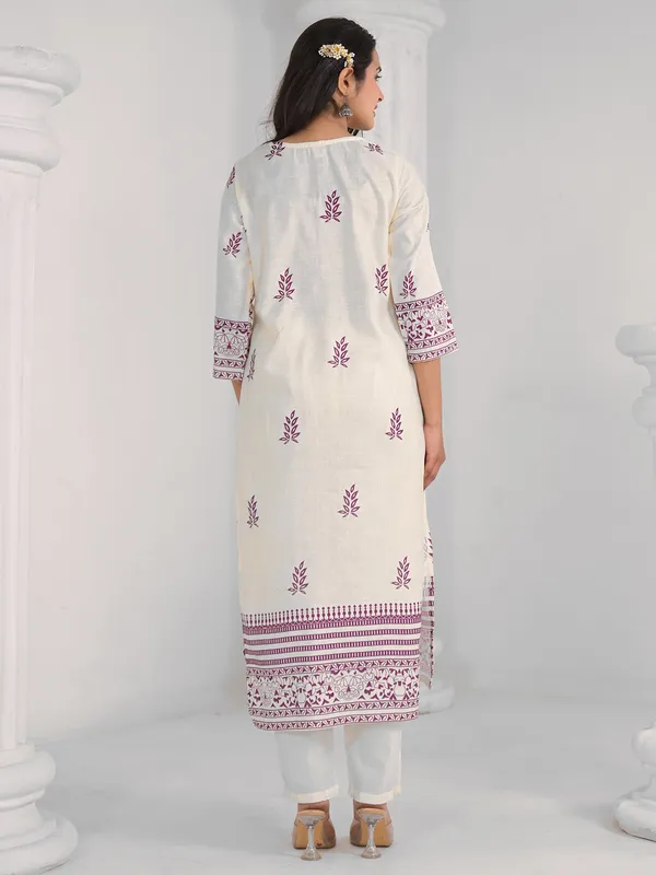 Classy cream cotton kurti set for women