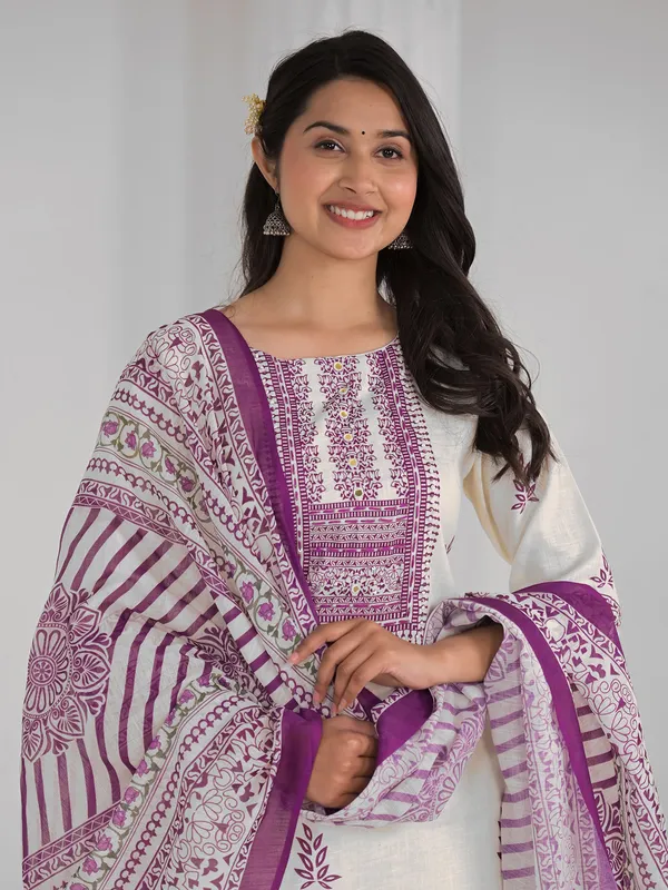 Classy cream cotton kurti set for women