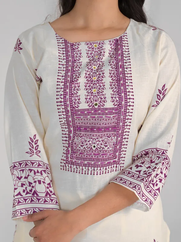 Classy cream cotton kurti set for women