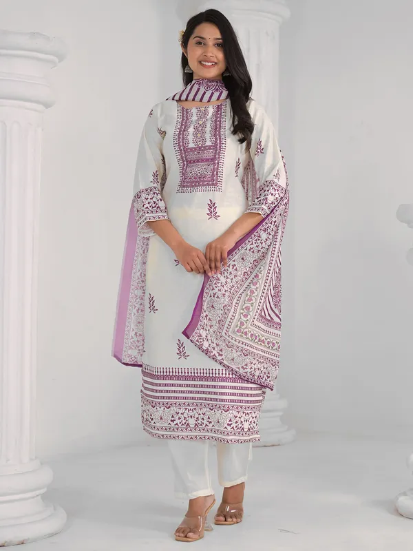 Classy cream cotton kurti set for women