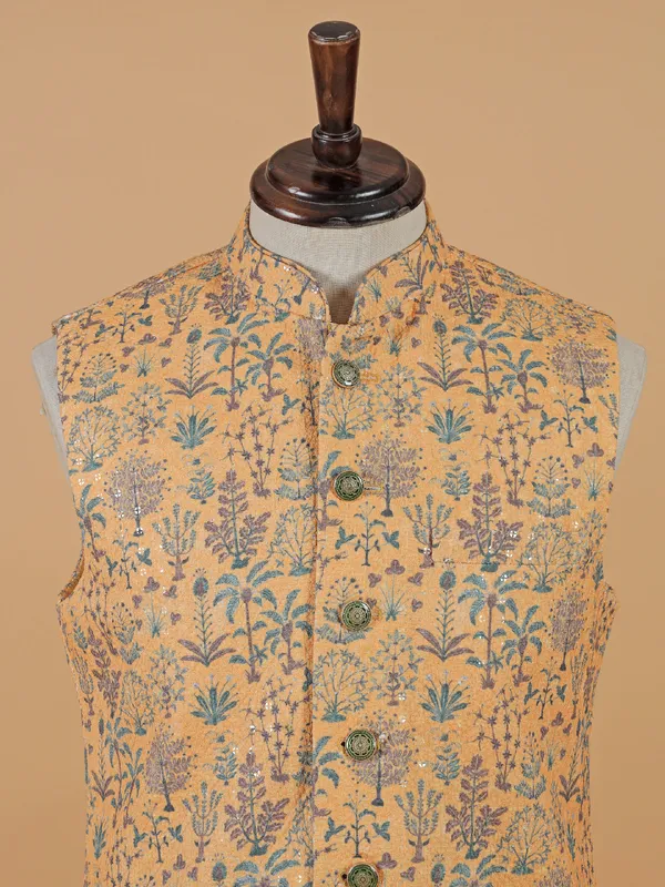 Classy cream printed silk waistcoat