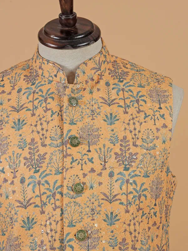 Classy cream printed silk waistcoat