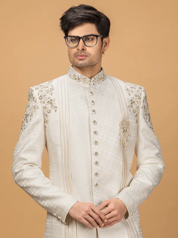 Classy cream silk indowestern for men