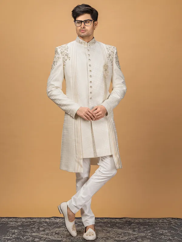 Classy cream silk indowestern for men