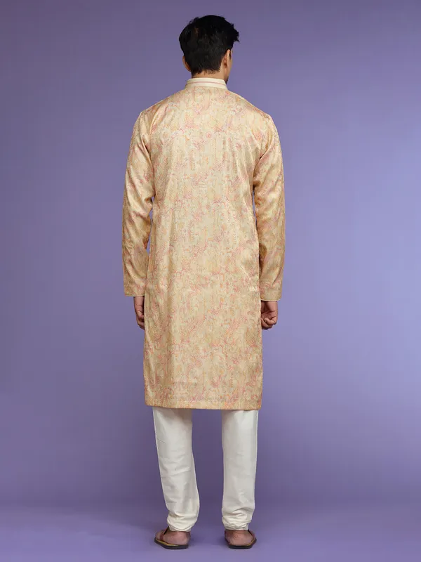 Classy cream silk  Men Kurta pajama for festive