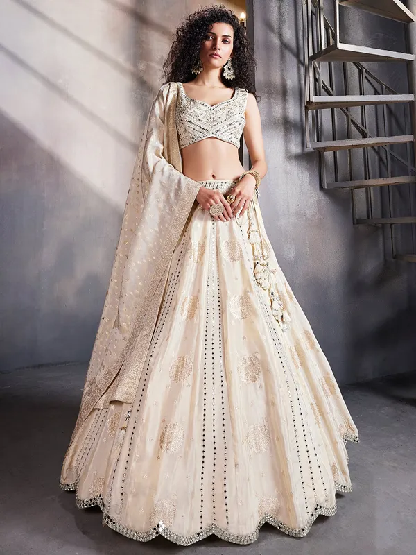 Classy cream silk lehenga choli for wedding