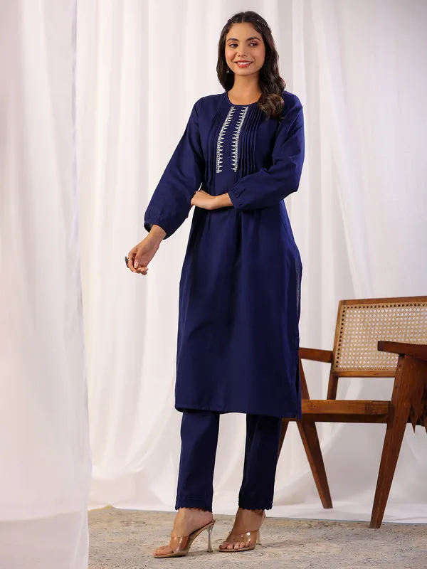 Classy dark blue kurti set in cotton