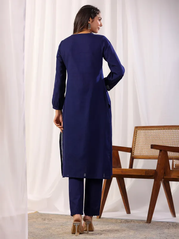 Classy dark blue kurti set in cotton