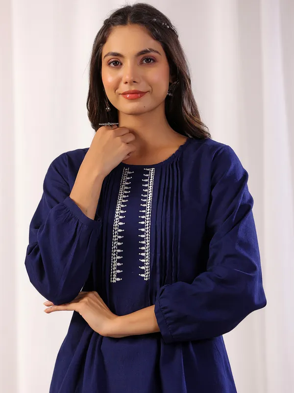Classy dark blue kurti set in cotton