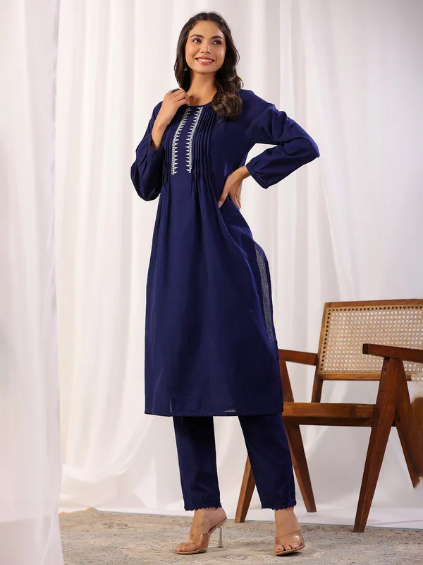 Classy dark blue kurti set in cotton