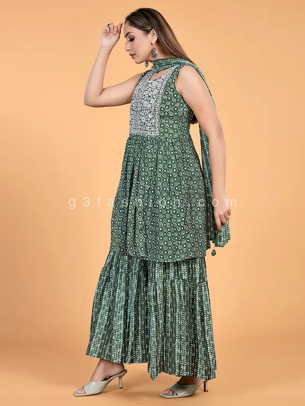 Classy dark green cotton sharara suit for casual